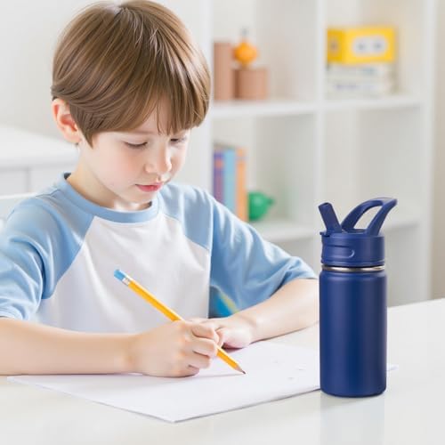 12oz Kids Water Bottle for School, Toddler Bottles with Straws, Stainless Steel Vacuum Insulated Water Bottle for Boys&Girls, Leak-Proof, BPA-Free, Purple