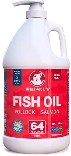 Fish Oil for Dogs - Healthy Skin & Coat, Salmon, Pollock, All Natural Supplement for Pets, Itching Scratching Allergy & Inflammation Defense, Omega 3 EPA DHA, Brain & Heart Health, 64 oz