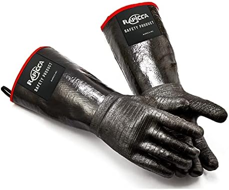RAPICCA 932°F Heat Resistant BBQ Grill Gloves: Oil Resistant Waterproof for Smoking Grilling Cooking Barbecue Deep Frying Turkey Rotisserie Handling Hot Greacy Meat Stocking Stuffers - Long Sleeve