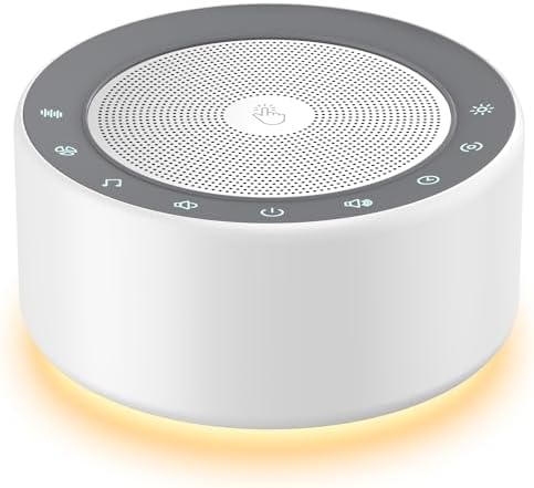Kipcush White Noise Sound Machine with Nursery Lamp, Mood Lighting, 7 Colour Night Light, 30 Soothing Sounds for Baby/Adult. Timer, Plug in, Memory Function, Touch Control