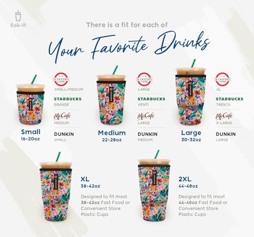 Sok It JavaSok Iced Coffee & Cold Soda Insulated Neoprene Cup Sleeve (Blue Ridge, Medium: 22-28oz)
