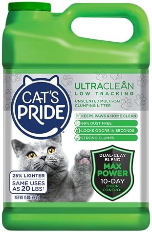 Cat's Pride Max Power: UltraClean Low Tracking Multi-Cat Clumping Litter - Keeps Paws & Home Clean - Up to 10 Days of Powerful Odor Control - 99% Dust Free - Unscented, 15 Pounds