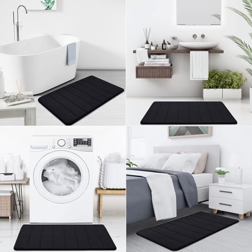 Buganda Memory Foam Bath Mat, 30" x 20", Ultra Soft and Non-Slip Bathroom Rugs, Water Absorbent and Machine Washable Bath Rug for Bathroom, Shower, and Tub, Black