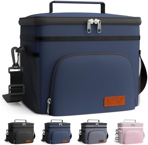 HOTOR Insulated Lunch Box for Men & Women - Leak-Proof Cooler Lunch Bag with 4 Pockets, Adjustable Strap, Ideal for Work, Picnic, Travel - Medium, Navy Blue, 10.2"×6.9"×8.5"