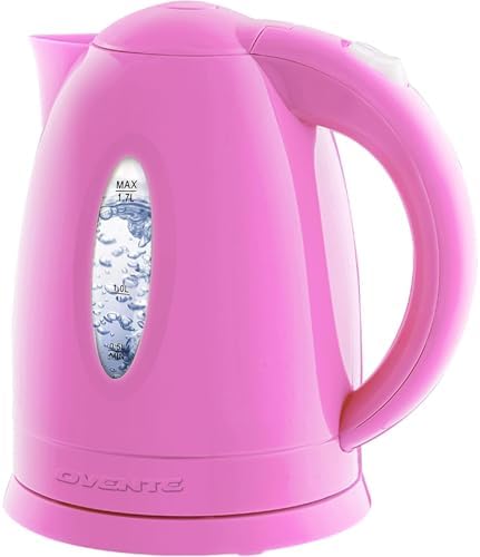 OVENTE Electric Kettle, 1.7L Fast Boiling Water Heater for Coffee or Tea, BPA Free with Water Level Gauge, Auto Shut-Off, Boil-Dry Protection, Indicator Light and Removable Filter, Pink KP72P