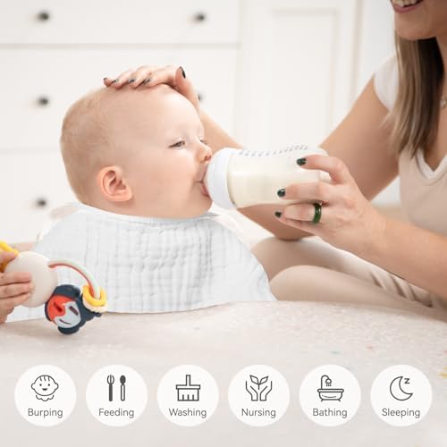 Synrroe Burp Cloths Large, Muslin Burp Cloths for Baby Girls and Boys, Pack of 10 Extra Absorbent and Soft Muslin, 6 Layers 20 by 10 Inches 100% Cotton (White 10 Pack)
