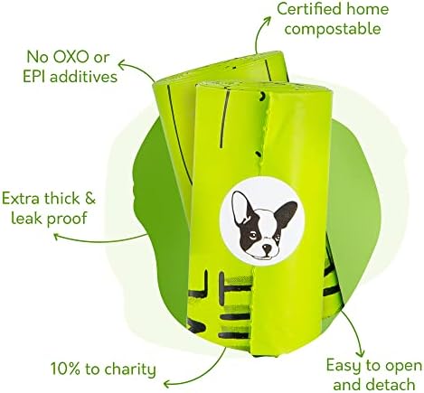 100% Certified Home Compostable Dog Poop Bags - 10% to Charity - ASTM D6400 & EN 13432 Compliant - 240 x Plant Based Compostable Poop Bags (16 Rolls)