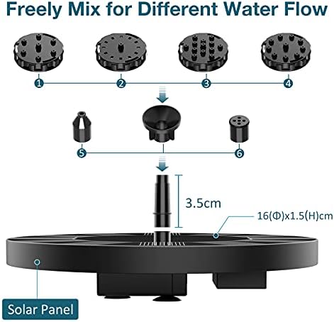 AISITIN Solar Bird Bath Fountain Pump, Solar Powered Water Fountain Pump with 6 Nozzles, Garden, Ponds, Pool, Fish Tank and Outdoor, 1.5W, 1.5W-New 2 Pack