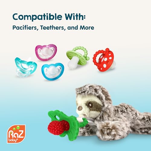RaZbaby JollyPop Pacifier, Holder w/Detachable Baby Pacifier, Stuffed Animal RaZbuddy, All Ages 0M+, 100% Medical Grade USA Made Silicone, Machine Washable, Textured & Easy to Hold – Dragon