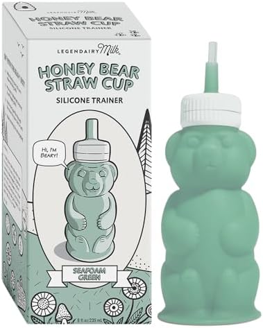 Legendairy Milk Honeybear Silicone Sippy Cup - Green, 8 oz, Dishwasher Safe, Trainer Straw Cup for Babies & Toddlers 4+ Months