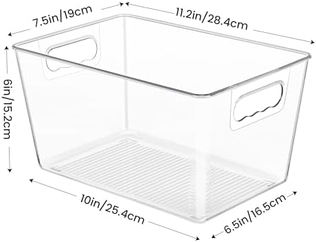 YIHONG 6 Pack Clear Pantry Organizer Bins, Plastic Containers with Handle for Kitchen,Freezer,Cabinet,Closet,Bathroom Under Sink Storage
