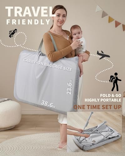 AirClub Bassinet Bedside Sleeper, Baby Crib for Newborn, Baby Bassinets Bedside Sleeper with 4 Auto-Lock & Adjustable Height, Breathable Mesh & Mattress, Bedside Bassinet