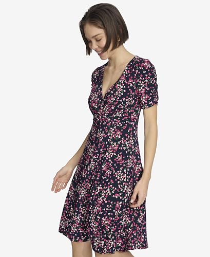 Tommy Hilfiger Womens Empire Waist Fit and Flare Dress Sky Captain/Hot Pink 4