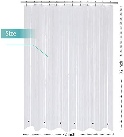Mrs Awesome Shower Curtain Liner with 6 Magnets Clear Thick PEVA, Premium Waterproof Plastic Shower Curtain Standard Size 72 x 72 inch, Clear