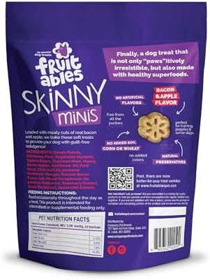 Fruitables Skinny Mini Dog Treats, Healthy Sweet Potato Treat for Dogs, Low Calorie & Delicious, Puppy Training, Free of Wheat, Corn and Soy, Made in the USA, Bacon and Apple Flavor, 12oz