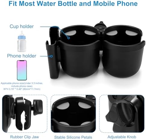 Accmor Stroller Cup Holder with Phone Holder, Bike Cup Holder, Universal Cup Holder for Uppababy Nuna Doona Strollers, 2-in-1 Cup Phone Holder for Stroller, Bike, Wheelchair, Walker, Scooter