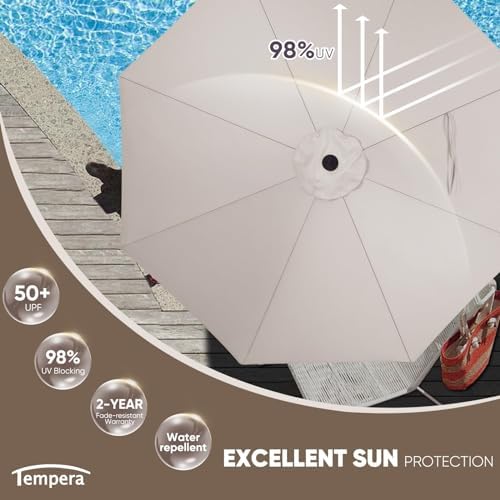 Tempera Patio Market Outdoor Table Umbrella with Push Button Tilt and Crank,Large Sun Umbrella with Sturdy Pole&Fade resistant canopy,Easy to set