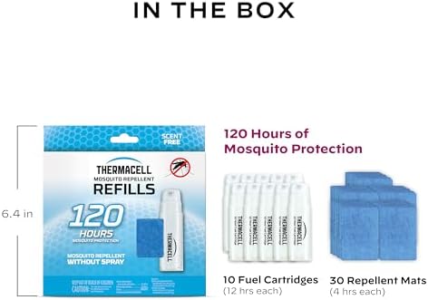 Thermacell Mosquito Repellent Refills; Provide 120 Hours of Protection; Contain 30 Repellent Mats, 10 Fuel Cartridges; Compatible with Any Fuel-Powered Mosquito Repeller Product