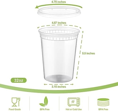 AOZITA 20 Sets 32 oz Plastic Deli Food Containers With Lids, Airtight Food Storage Containers, Freezer/Dishwasher/Microwave Safe, Soup Containers For Takeout Meal Prep Storage