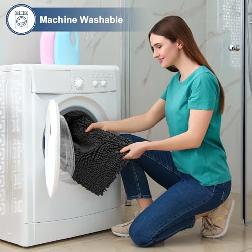 Smiry Luxury Chenille Toilet Rugs U-Shaped 24x20, Soft Absorbent Non-Slip Contour Bathroom Rugs for Toilet, Machine Washable Contoured Bath Mats, Black