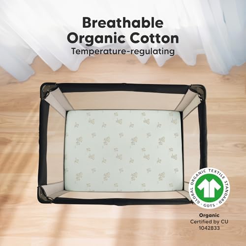 2-Pack Mini Crib Sheets Fitted - 38x26 Pack N Play Sheets for Pack and Play Mattress, Organic Cotton, Soft & Breathable Playard Bedding, Neutral Mini Toddler Bed Cover for Boys, Girls (Elly)