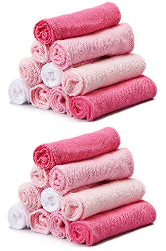 Spasilk Washcloth Wipes Set for Newborn Boys and Girls, Soft Terry Washcloth Set, Pack of 20, Pink