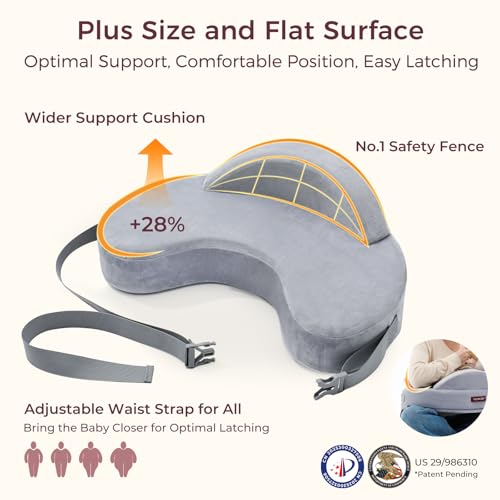 Momcozy Exclusive Memory Foam Nursing Pillow - Pioneering Safety Fence-Plus Size Breastfeeding Pillow for Ergonomic Comfort & Support-Easier and Healthier Nursing - Fit for All, Removable Cover