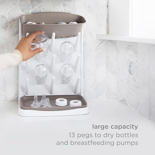 Ubbi Vertical Baby Bottle Drying Rack, Space Saving Countertop Drying Rack Baby Accessory, Taupe