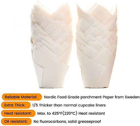Nordic Paper 200pcs White Tulip Cupcake Liners for Baking Cups EU Parchment paper Tulip Muffin Liners, Cupcake Wrapper for Party, Christmas
