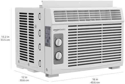 Amazon Basics 5000-BTU Small Window Air Conditioner, Up to 150 Sqf, Window AC Units with Cool and Fan Functions, Washable Filter, Adjustable Window Kit, Intuitive Mechanical Controls, White