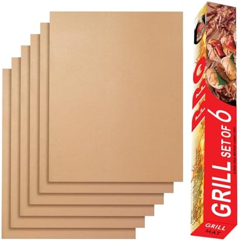 Renook Grill Mats for Outdoor Grill, Set of 6 Copper Grill Mat, Non-Stick and Reusable BBQ Copper Sheets for Gas Grilling Charcoal Electric Barbecue Cooking Accessories, PFOA Free, 15.75 X 13in