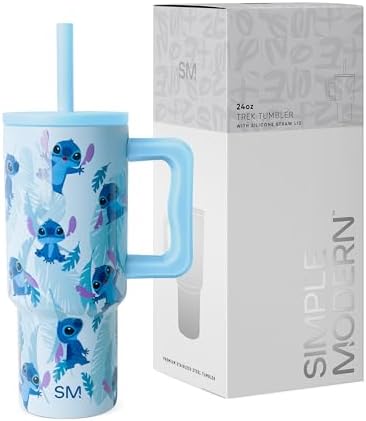 Simple Modern Disney Kids 24 oz Tumbler with Handle and Silicone Straw Lid | Spill Proof and Leak Resistant | Stainless Steel Bottle | Gift for Kids Boys Girls | Trek Collection | Tropical Stitch