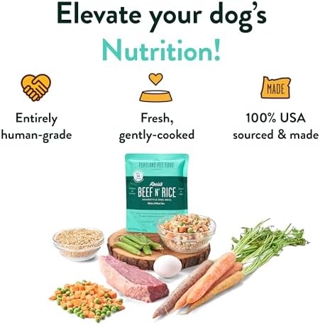 Portland Pet Food Company Mixed Fresh Dog Food Pouches Variety Pack - Human-Grade, Gluten-Free Wet Pet Meal Topper Mix-Ins & Meals - Small & Large Breed Puppy & Senior Dogs - Made in The USA - 5 Pack