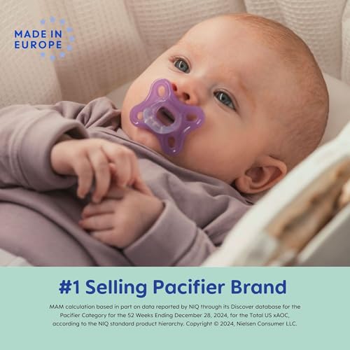 MAM Comfort Baby Pacifiers, Lightweight One-Piece Full Silicone Binky for Newborns 0-3 Months, BPA-Free Nipple, Easy to Clean Pacifier, Best for Breastfed Babies, with Sterilizer Case, 4 Count Binkies