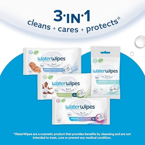 WaterWipes Textured Clean, Toddler & Baby Wipes, 99.9% Water, 3-In-1 Cleans, Cares, Protects, Unscented & Hypoallergenic, 720 Count (12 Packs), Packaging May Vary