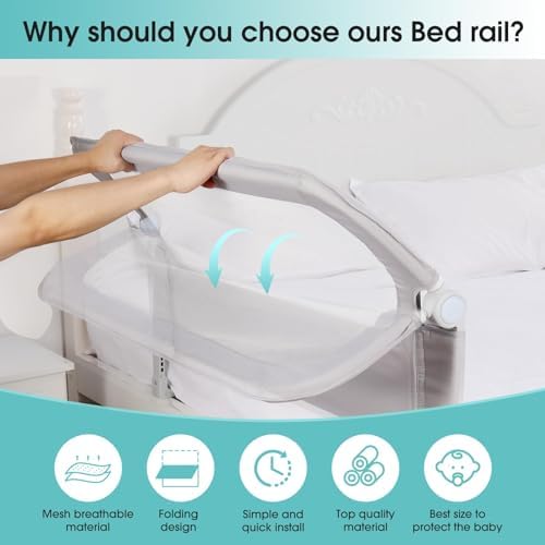Baby Bed Rail Guard for Toddlers - 47" Toddler Bed Side Rails for Twin, Full, Queen Bunk Size Bed Swing Down Bedrail Extral Tall Child Safety Side Railing Guards for Kids