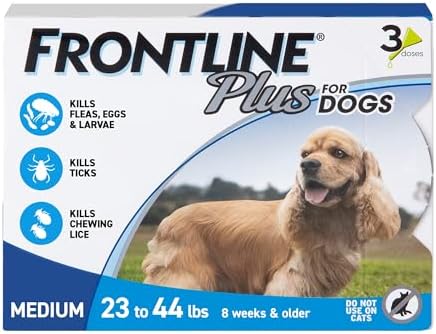 FRONTLINE Plus Flea and Tick Treatment for Medium Dogs Up to 23 to 44 lbs., 3 Treatments
