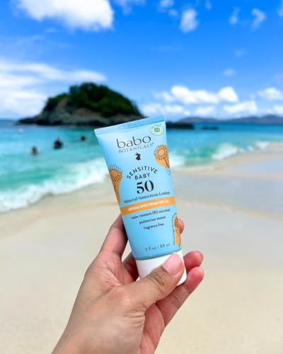 Babo Botanicals Sensitive Baby Mineral Sunscreen Lotion SPF50 - Natural Zinc Oxide - Face & Body - Fragrance-Free - Water-Resistant - EWG Verified - Vegan - Extra Sensitive Skin - For Babies & Kids