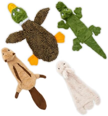 Best Pet Supplies 2-in-1 Stuffless Squeaky Dog Toys with Soft, Durable Fabric for Small, Medium, and Large Pets, No Stuffing for Indoor Play, Supports Active Biting and Play - 4 Figures, Small