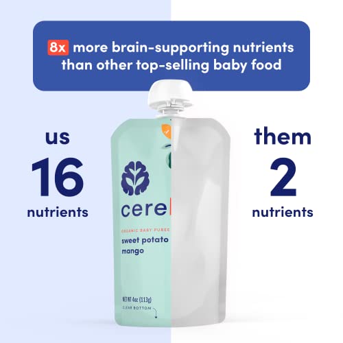 Cerebelly Organic Baby Food Pouches Variety Pack – Organic Veggie Purees for Toddlers | No Added Sugar, Fiber, Non-GMO | Blended Toddler Pouches | 4 Ounce BPA-Free Pouch | 4 Flavors | 8 Count