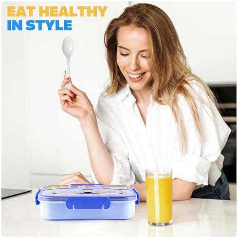 EASYFUN Bento Box Adult, Lunch Box kids, 4-Compartment Lunch Containers, Drop-Proof, Dishwasher Safe & Made with BPA-Free Materials (Blue)
