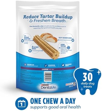 DentaLife Daily Oral Care Dog Treats for Large Dogs 40 plus lbs., Chewy Dental Treat to Freshen Breath and Fight Tartar, Chicken Flavor, 36 oz., 30 Chews - 30 ct. Pouch