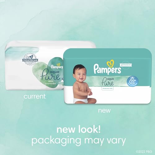 Pampers Baby Wipes Aqua Pure, 99% Water Based Wipes, Hypoallergenic and Unscented Infant Wipe, 448 Total (8 Flip-Top Packs)
