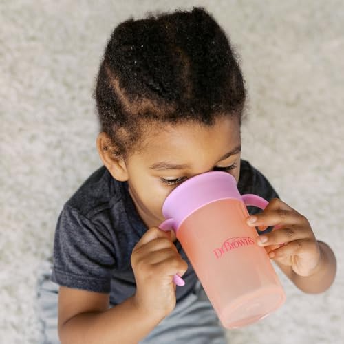 Dr. Brown's Milestones Straw to 360° Cup Set, Convertible Toddler Training Cup Set with Interchangeable Silicone Straw and 360 Degree Cup Lids, Pink Coral, 10 oz/300 mL, BPA Free, 9m+, 2 Pack