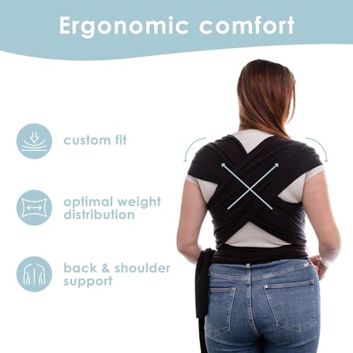 Sleepy Wrap Stretchy Ergonomic Baby Carrier Sling for Newborns to Toddlers - Hands-Free Lightweight Baby Wrap 7-35 lbs (Sable Black)