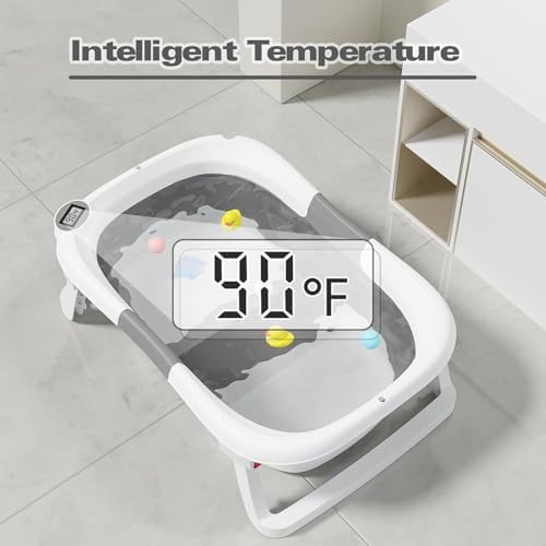Collapsible Baby Bathtub,Baby Bath Tub with Soft Cushion & Thermometer,Baby Bathtub Newborn to Toddler 0-36 Months,Portable Travel Baby Tub