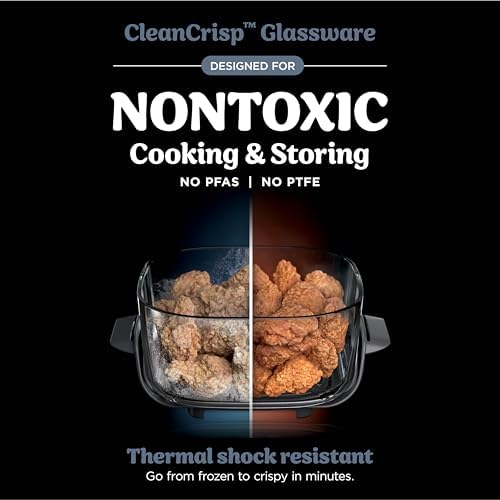 Ninja Crispi 4-in-1 Portable Glass Air Fryer Cooking System, 1500W, 4QT & 6-Cup TempWare Glass Containers with Storage Lids, Microwave, Freezer & Dishwasher Safe, Cyberspace Gray, FN101GY