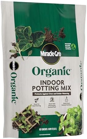 Miracle-Gro Organic Indoor Potting Mix, Protects Against Over and Under Watering, for Indoor Container Plants, Houseplants and Starter Plants, OMRI Listed, 8 qt., 2-Pack