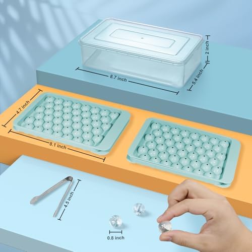 WIBIMEN Ice Cube Tray with Lid and Bin - Round Ice Trays for Freezer with Lid - Ice Cube Trays for Freezer with Ice Container (0.8"-2PACK Blue)