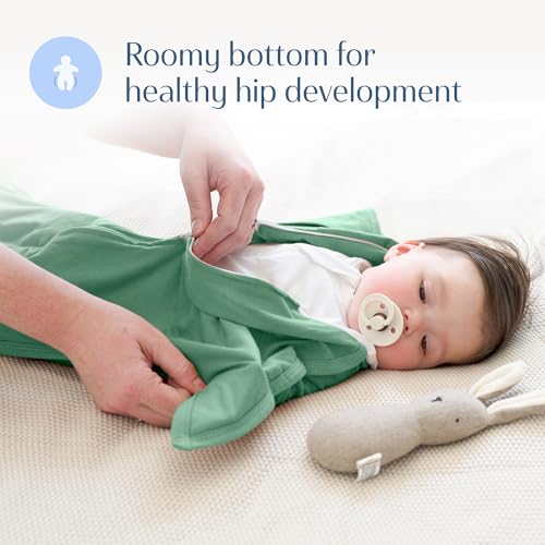 SleepingBaby Zipadee-Zip Transition Swaddle - Cozy Baby Swaddle Blanket with Zipper Convenience - Roomy Wearable Blanket for Easy Diaper Changes - Basil, Small (4-8 Month)